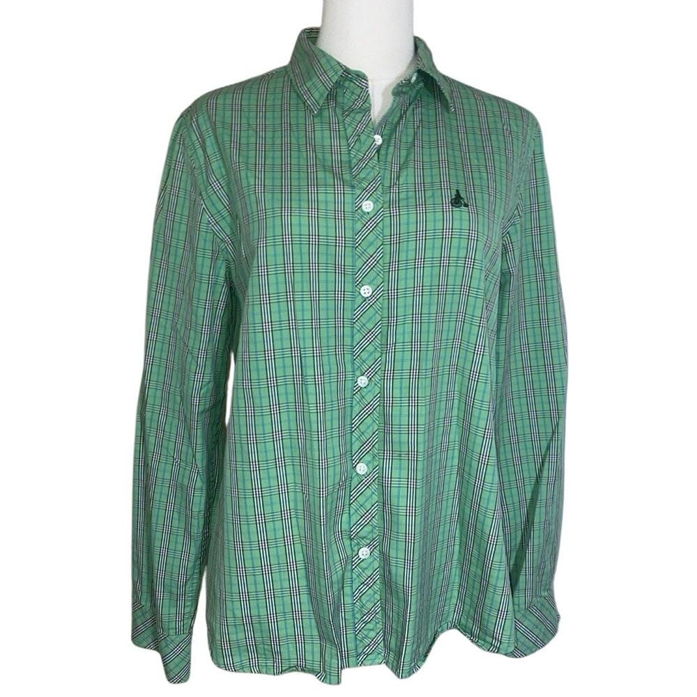 BEAN POLE Women's Shirt Button Dow Plaid Size 100 (large) Penny-farthing Green